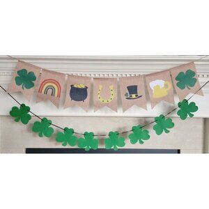 St Patrick's Day Symbols Banner & Felt Shamrocks Garland Fireplace Mantle Decor